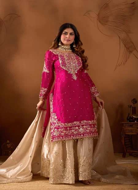 SR 1694 Heavy Micro Cotton With Embroidery Work Top With Plazo Dupatta Exporters In India